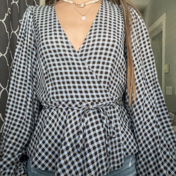 Ganni gingham blue blouse size xs - Picture 3 of 4